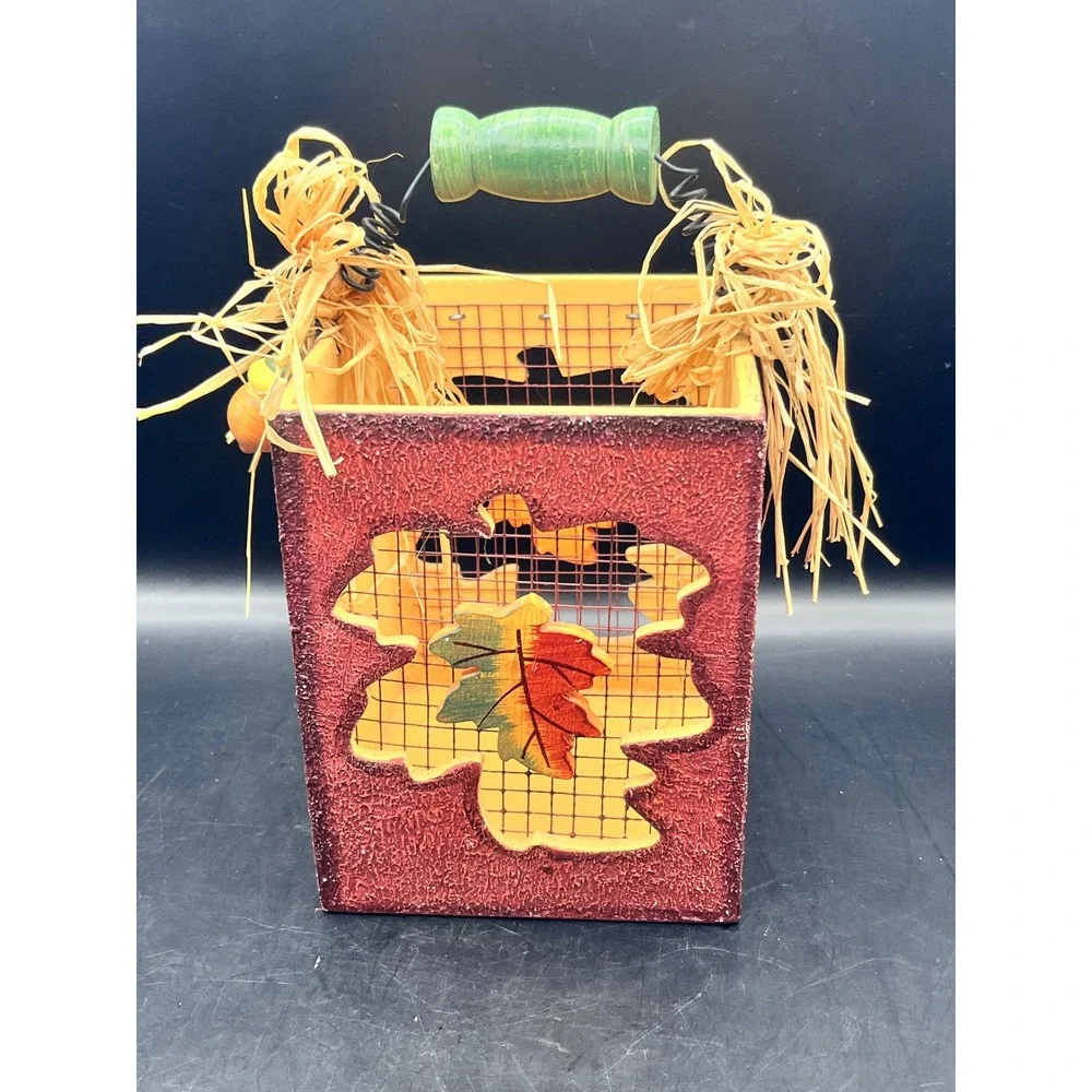 Fall Autumn Leaf Tabletop Basket Bucket Table‎ Decor Home Accent 5.75